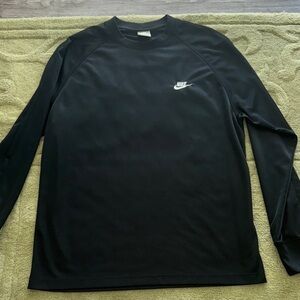 Nike Black Long-Sleeve Crew Top with White Swoosh